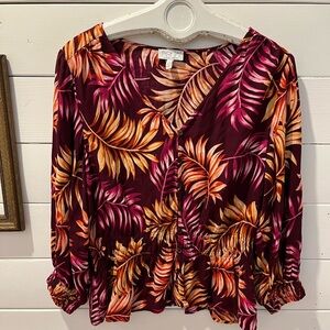 Sofía Jeans Smocked Waist Blouse – Tropical Print, Size L